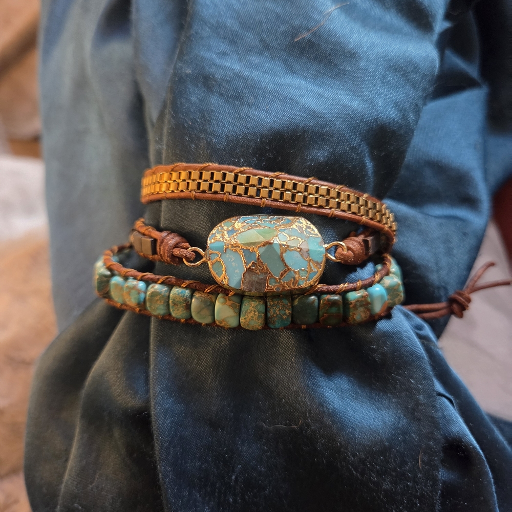 Turquoise and Brown Beaded Bracelet Set